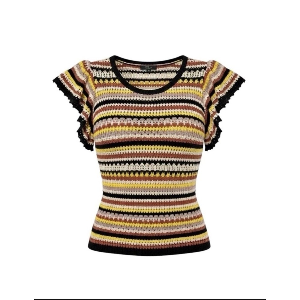 Rails Womens Opal Sonoran Stripe Crochet Open Knit Flutter Sleeve Top Size S